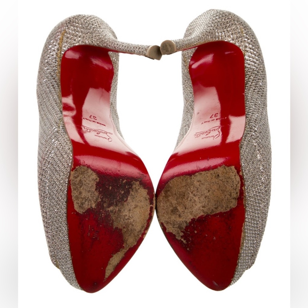 Christian Louboutin Fetish Peep Toe Stiletto 37 Gold - Picture 16 of 16